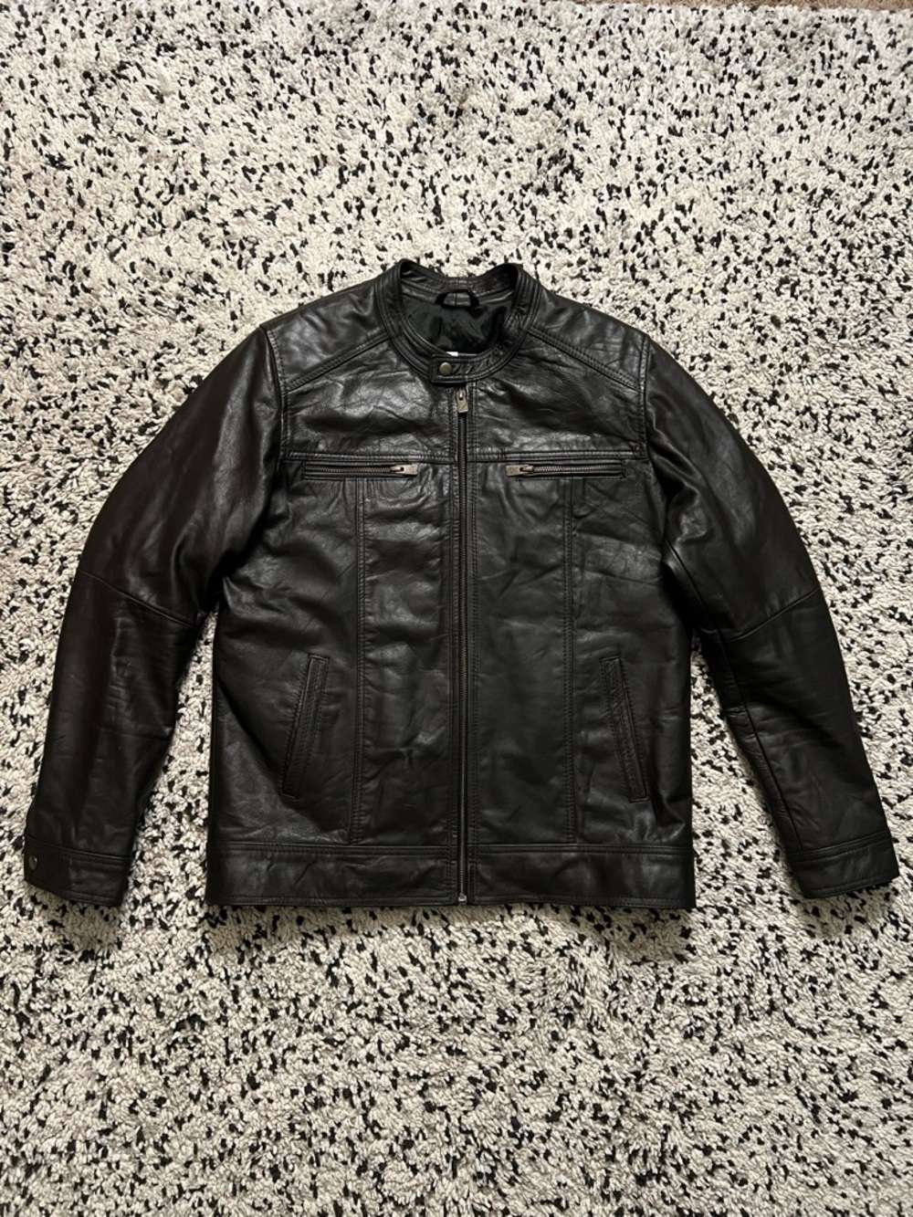 Real Leather Brown Moto Jacket Michael Kors Liner Full Zip Men’s Size Large